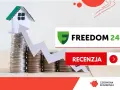 Symboliczny domek na stosie monet, strzałka wzrostu i logo Freedom24. Recenzja inwestycji.