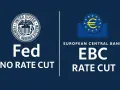 Porównanie polityki Fed (bez obniżki stóp) i Europejskiego Banku Centralnego (EBC) (obniżka stóp).
