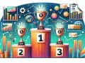 Trzy puchary na podium z numerami 1, 2, 3, symbolizujące najlepsze obligacje.