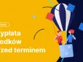 IKE/IKZE: wypłata środków przed terminem. Dwie postacie w balonie unoszą się nad żółtym tłem.