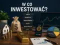 Zastanawiasz się, w co inwestować? Na stole leżą złoto, dom, worek pieniędzy, kryptowaluty i wykresy.