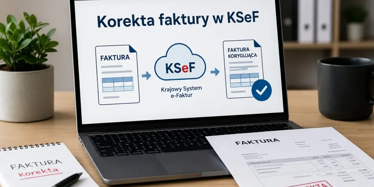 Korekta faktury w KSeF. Schemat pokazuje proces wysyłki faktury korygującej przez Krajowy System e-Faktur.