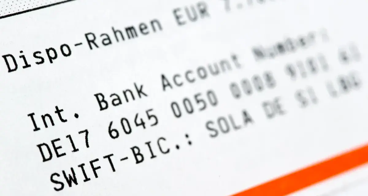 SWIFT-BIC SOLA DE SI LOG wskazuje, co to za bank. Widoczny jest też numer konta i limit kredytowy.
