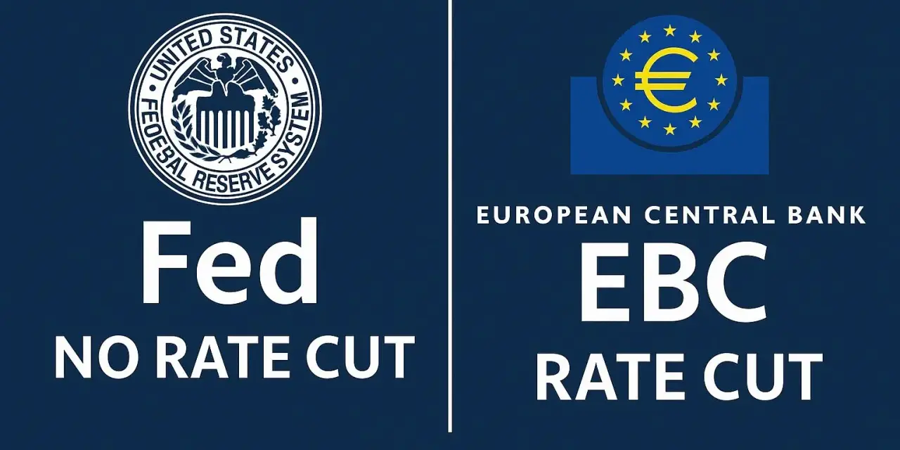 Porównanie polityki Fed (bez obniżki stóp) i Europejskiego Banku Centralnego (EBC) (obniżka stóp).