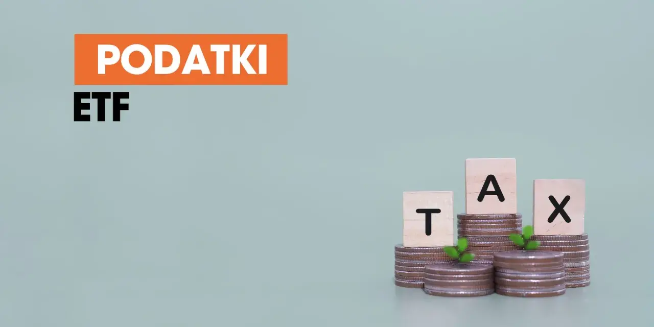 Podatki i ETF. Monety tworzą stosy, na których umieszczono litery tworzące słowo TAX.