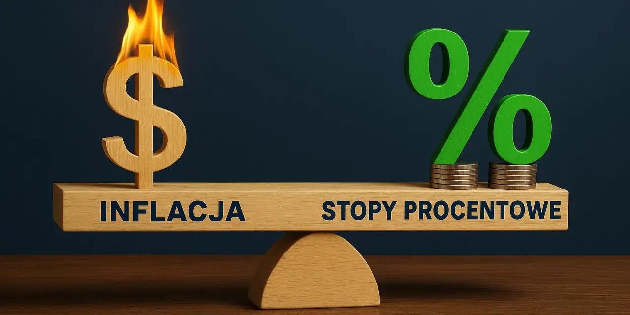 Waga pokazuje, że wysoka inflacja (symbol dolara w ogniu) przeważa nad stopami procentowymi NBP.