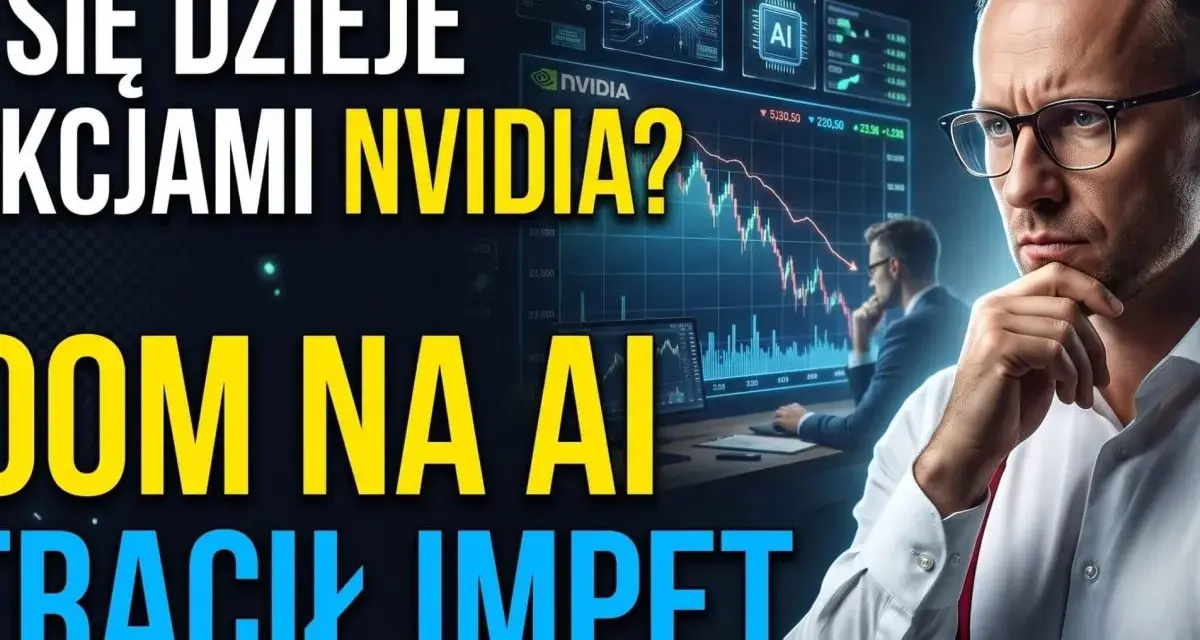 Analiza nvda notowań: czy boom na AI stracił impet? Mężczyzna w okularach analizuje wykresy giełdowe.