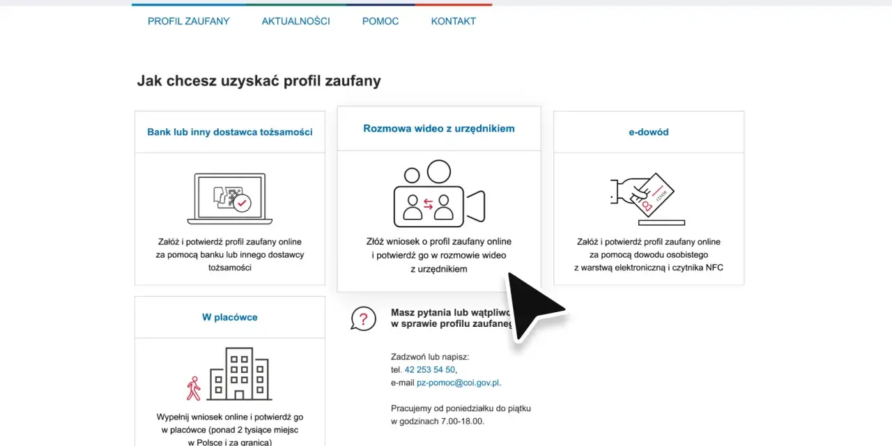 Jak założyć profil zaufany: online przez bank, e-dowód, rozmowę wideo lub w placówce.