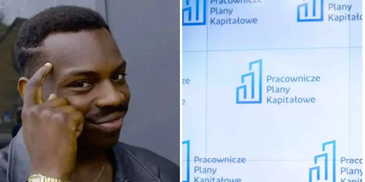Mężczyzna z mema "smart guy" zastanawia się, co to PPK, czyli Pracownicze Plany Kapitałowe.