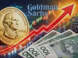 Złoty i dolar na tle wykresu giełdowego. Goldman Sachs analizuje, co z dolarem i polską walutą.
