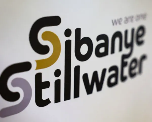 Logo Sibanye Stillwater, spółki z sektora wydobywczego, z hasłem "we are one". sbsw stock.