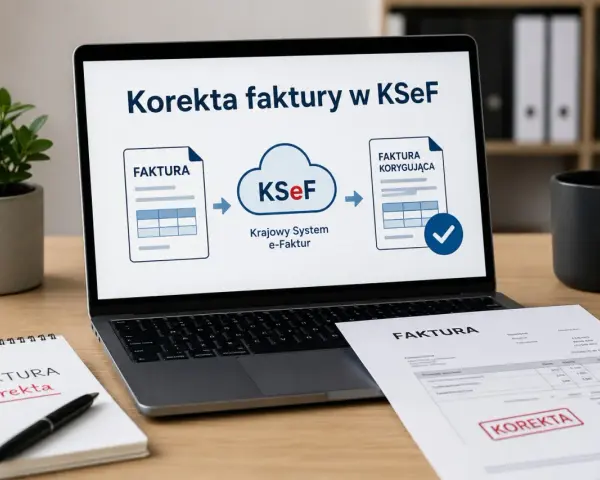 Korekta faktury w KSeF. Schemat pokazuje proces wysyłki faktury korygującej przez Krajowy System e-Faktur.