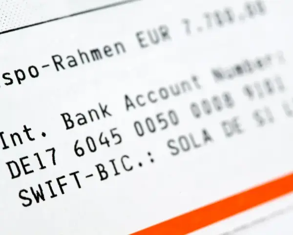 SWIFT-BIC SOLA DE SI LOG wskazuje, co to za bank. Widoczny jest też numer konta i limit kredytowy.