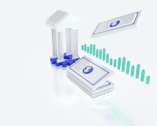 Symboliczny budynek banku, stos banknotów i wykres słupkowy sugerują jawność wynagrodzeń i stabilność finansową.