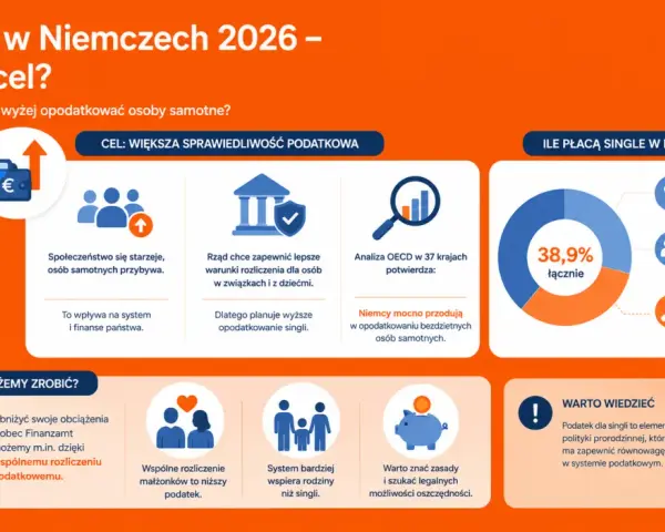 Podatki w Niemczech 2026: rząd chce wyżej opodatkować singli, by zapewnić równowagę w systemie podatkowym. Analiza OECD potwierdza, że Niemcy przodują w opodatkowaniu osób samotnych.