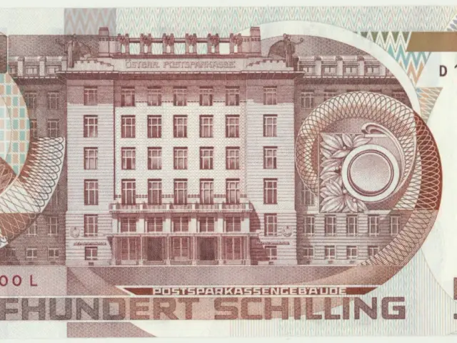 Austriacka waluta przed euro: 500 szylingów z budynkiem Österr. Postsparkasse.