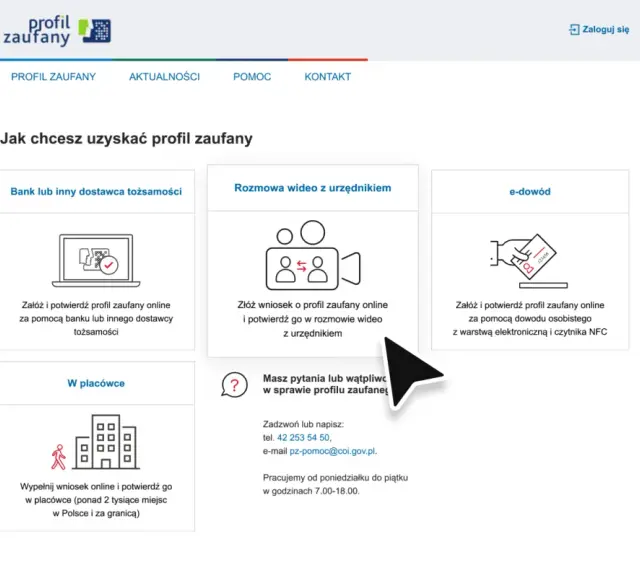 Jak założyć profil zaufany: online przez bank, e-dowód, rozmowę wideo lub w placówce.