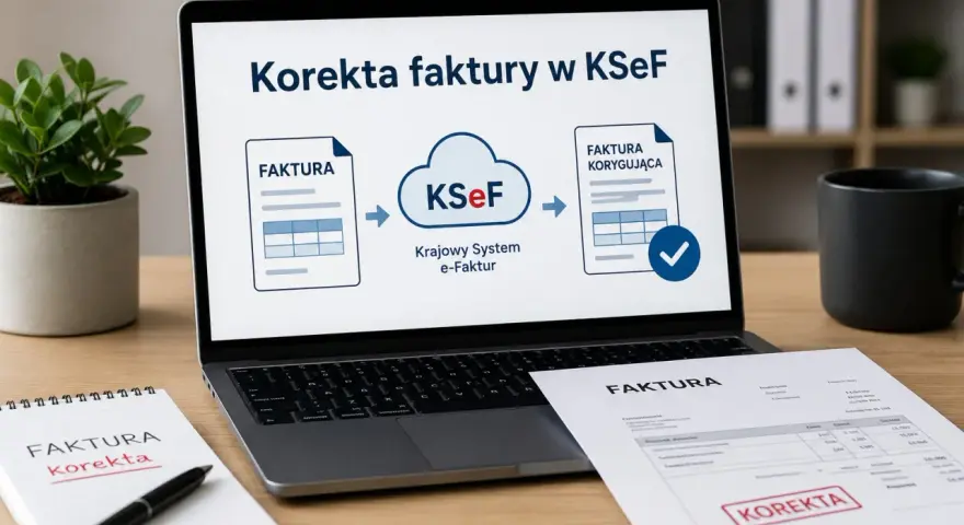 Korekta faktury w KSeF. Schemat pokazuje proces wysyłki faktury korygującej przez Krajowy System e-Faktur.