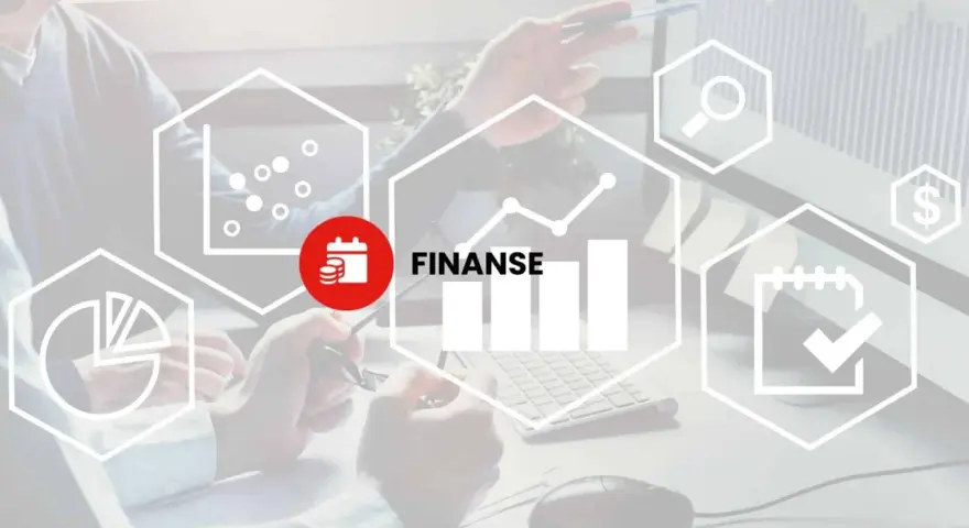 Analiza finansów, w tym podatków pośrednich, z ikonami wykresów i kalendarza.