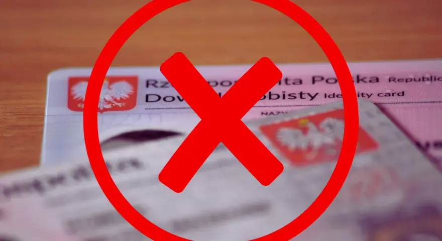 Czerwony znak zakazu na dowodzie osobistym. Dowiedz się, jak zablokować dowód osobisty w razie zgubienia lub kradzieży.