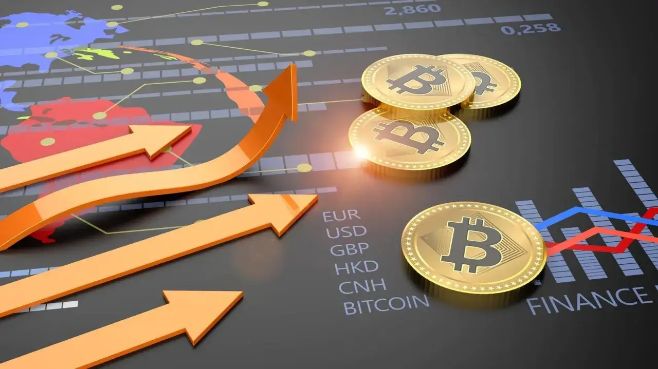 Grafika przedstawia wzrost wartości kryptowalut, w tym Bitcoina, na tle wykresów finansowych. Pomaga zrozumieć, kryptowaluty co to jest i jak działają.