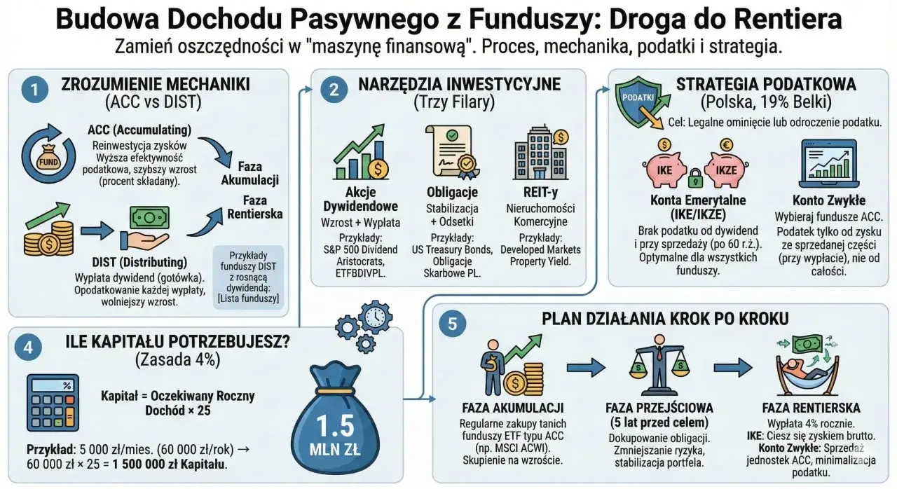 Droga do rentiera: zrozumienie mechaniki ACC/DIST, narzędzia inwestycyjne, strategia podatkowa, obliczenie kapitału i plan działania.