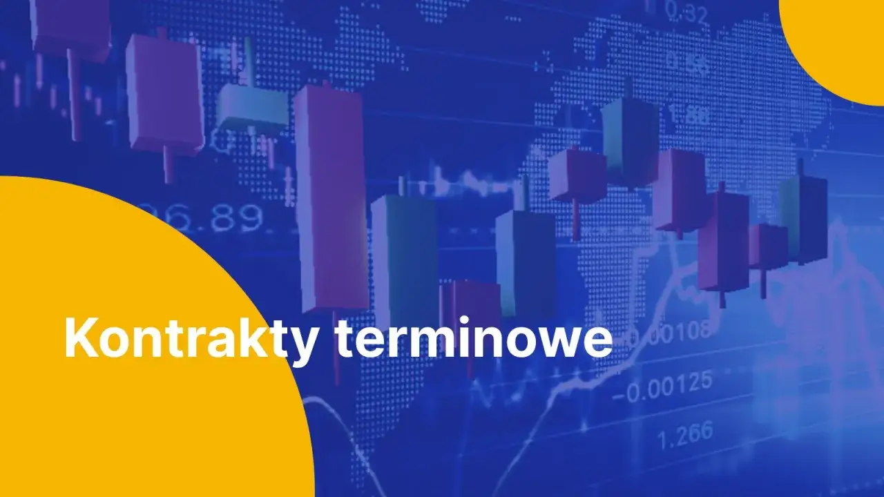 Wykresy świecowe i liczby na tle mapy świata symbolizują handel i kontrakty terminowe.