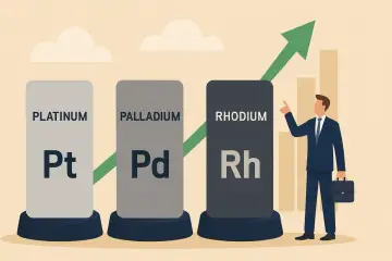 Biznesmen wskazuje na rosnący wykres, symbolizujący wzrost wartości platyny i innych metali szlachetnych.