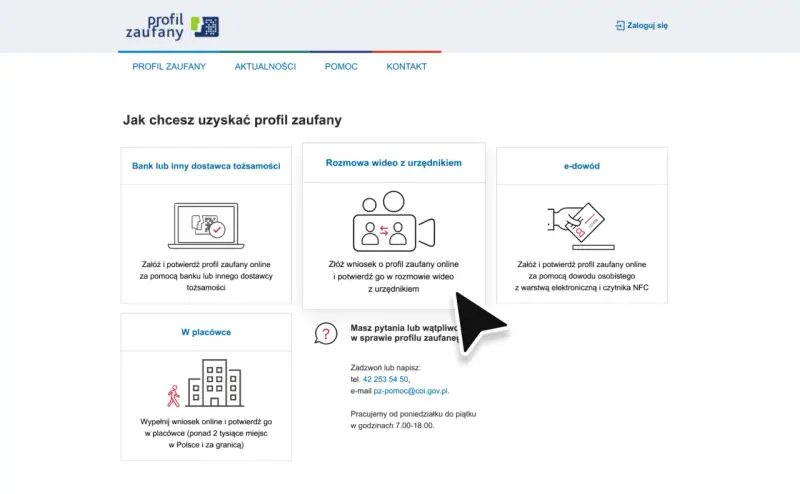 Jak założyć profil zaufany: online przez bank, e-dowód, rozmowę wideo lub w placówce.