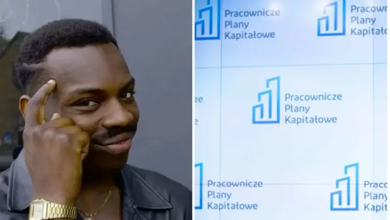 Mężczyzna z mema "smart guy" zastanawia się, co to PPK, czyli Pracownicze Plany Kapitałowe.
